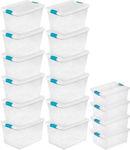 Boîtes de rangement Colons 64 Quart Grand Manquant Boîte en plastique transparent empilable Boîte en plastique 12 pack Continier à clip profonde pour l'organisation Q240506