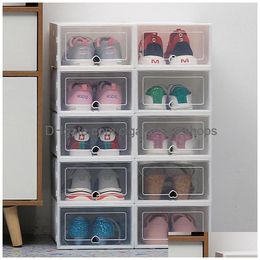 Boîtes De Rangement Bacs 6Pc Transparent Épaissie Antipoussière Chaussures Organisateur Boîte Peut Être Superposée Combinaison Armoire À Chaussures Q1130 Drop Ot4Ym