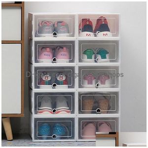 Boîtes De Rangement Bacs 6Pc Transparent Épaissie Antipoussière Chaussures Organisateur Boîte Peut Être Superposée Combinaison Armoire À Chaussures Q1130 Drop Ot4Ym