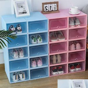 Boîtes de rangement Bacs 6Pcs Boîte à chaussures en plastique Épaissie Colorf Transparent Der Boxes Boîte empilable Organisateur 211102 Drop Delivery 202 Dhsph