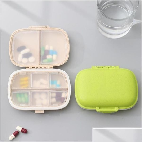 Boîtes de rangement Bacs 8 grilles étui à pilules de voyage portable avec organisateur de coupe conteneur de médicaments boîte à comprimés pilules en plastique Drop Delive Dhrun