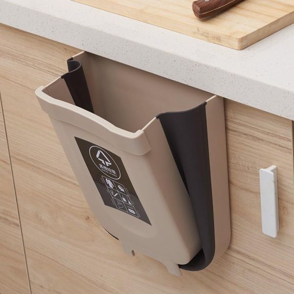 Cajas de almacenamiento Contenedores 9L Cubo de basura plegable Organizador de cocina Contenedor de basura colgante Montado en la pared Gabinete de reciclaje Puerta Papelera