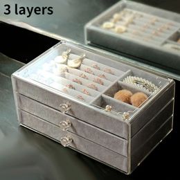 Opbergdozen Bakken Acryl Sieraden Lade Organizer 3 Lagen Reizen Oorbellen Ketting Ring Box voor Vrouwen Thuis Sieraden Vitrine 230907