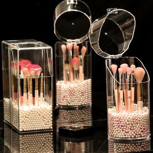 Boîtes de rangement bacs porte-brosse de maquillage en acrylique avec couvercle support anti-poussière Transparent organisateur de beauté boîte à crayons