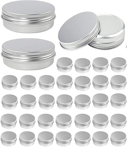 Cajas de almacenamiento Bins latas redondas de aluminio con tapa de 2 oz latas de metal contenedores de velas de alimentos topados para artesanías de almacenamiento diy silve5724467