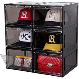 Caixas de armazenamento caixas attelite chapéu organizador para bonés de beisebol conjunto de 6 caixa empilhável titular com porta magnética transparente 231011