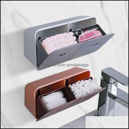 Cajas de almacenamiento Contenedores Organizador de baño Almohadillas de algodón Almacenamiento Soporte de hisopo de plástico Contenedor de tampón montado en la pared Cosmético 220212 Drop del Otvzt