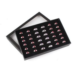 Cajas de almacenamiento Bins Black Velvet Ring Box Box Window Ventana Mostrar cubierta 36 Slots Parring Joyería Organizador 2709