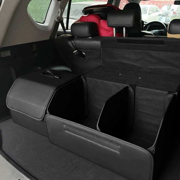 Boîtes de rangement Boîtes de bacs PU Cuir PU polyvalent Trunk Trunk Rangement Manager rangement des accessoires de rangement Q240506