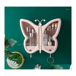 Boîtes De Rangement Bacs Papillon Forme Mural Organisateur De Maquillage Poinçon Bijoux Cosmétique Boîte Femmes Soins De La Peau Beauté Étagère Drop Deliv Dhoax