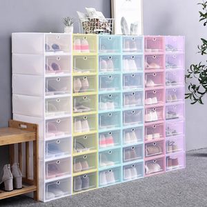 Plastic Opbergdozen Bakken Inklapbare Schoenendoos voor Studenten Doorzichtige Deur Vrije combinatie Schoenenkast Veelkleurig Schoenenrek Opvouwbare Display Organizer Stack ZL0013