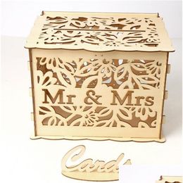 Cajas de almacenamiento Contenedores Talla Mr Ms Case Caja de tarjetas de madera D con cerradura Almacenamiento Joyería Titular de regalo Rec Organizador Fiestas de boda 19 5 Dheay