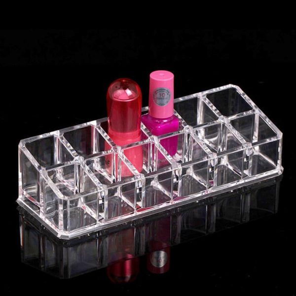 Boîtes de rangement bacs boîte de rouge à lèvres en acrylique transparent 12 grilles support organisateur de maquillage cosmétique affichage d'articles divers