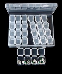 Boîtes de rangement Bacs Boîte à bijoux transparent avec des diviseurs amovibles 28 grilles Nail Art Rignestone Diamonds Perles d'oreilles DI9200133