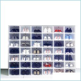 Boîtes De Rangement Bacs Clair Mticolor Chaussure Pliable En Plastique Transparent Accueil Organisateur Affichage Empilable Combinaison Superposée Chaussure Dhmcz