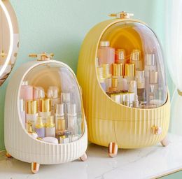 Boîtes de rangement Bacs Boîte cosmétique avec miroir de maquillage LED anti-poussière et étanche coiffeuse bureau rouge à lèvres soins de la peau Produc3623013