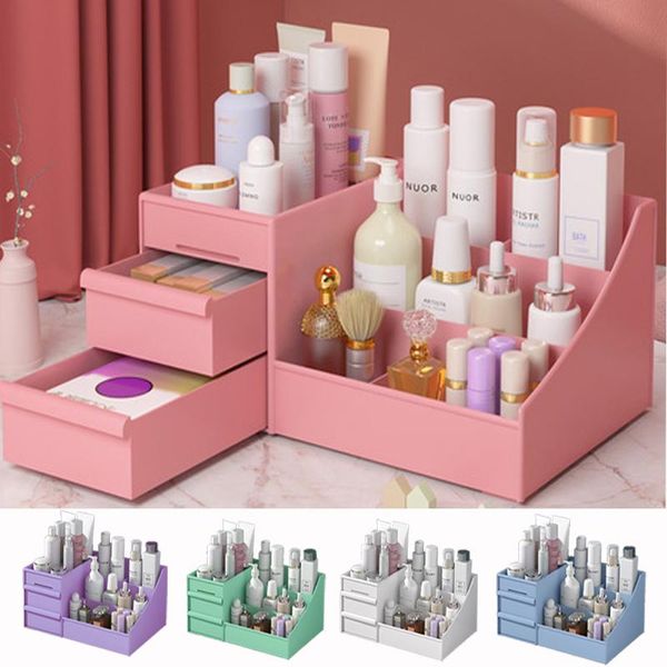 Cajas de almacenamiento Contenedores Organizador de maquillaje cosmético para caja de cosméticos con cajón Estuche de maquillaje Contenedor Conjunto de joyería Escritorio
