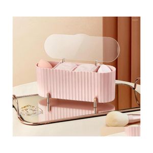 Opbergdozen bakken bakken katoenen pads houder 3Grid grote capaciteit cosmetische doos met deksel decoratieve make -up spons organizer mtifunctionele dh3nk