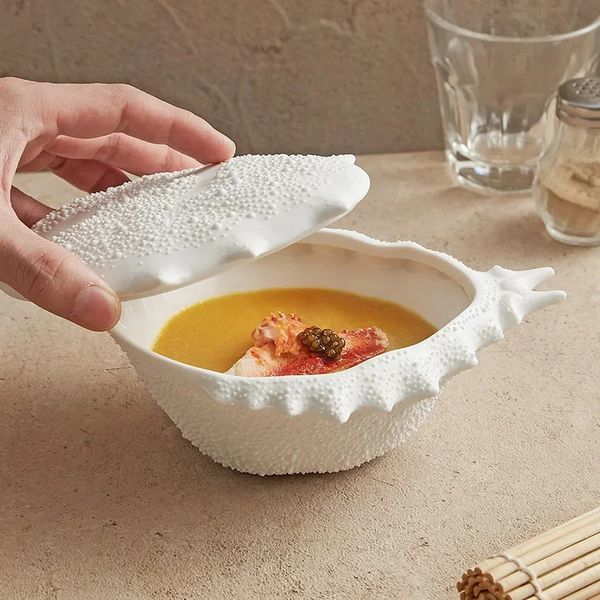 Boîtes de rangement bacs bol de crabe soupe en céramique nouilles vaisselle spéciale haut de gamme sentiment de luxe placement d'assiette commerciale 231124