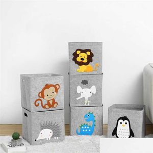 Boîtes de rangement Bacs Boîte de rangement créative pour animaux de dessin animé Feutre Tissu Cube Pépinière Étagère Maison Placard Panier Pliant Pour Enfants Jouets Org Dhi0R