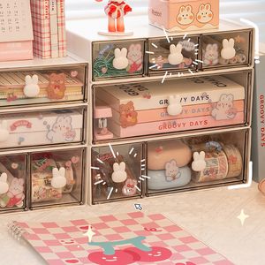 Boîtes De Rangement Bacs Mignon Organisateur De Bureau Tiroir Avec Autocollant Kawaii En Plastique Organisateur De Table De Bureau Papeterie Boîte De Rangement Conteneur Pour L'école À La Maison 230321