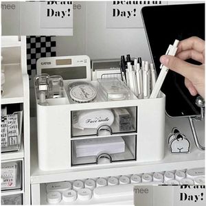 Boîtes de rangement Bacs de bureau Porte-stylo Boîte Organisateur Cosmétiques Plastique Papeterie Crayon Organisation Bureau Étagère 1PC Z230811 Drop Dhgpv