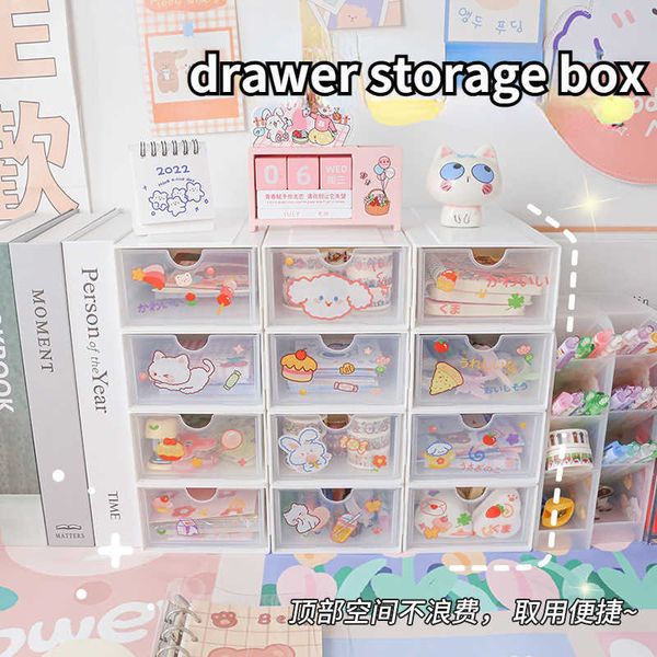 Boîtes De Rangement Bacs De Bureau Kawaii Boîte De Rangement Organisateur Type De Tiroir Étudiant Ins Transparent Bureau Papeterie Cosmétiques Bureau Organisateur De Stockage Rack P230324