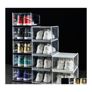 Boîtes de rangement Bacs détachables transparents épaissis en plastique transparent boîte à chaussures empilable combinaison chaussures conteneur organisateur Dustpro Ot7Qe