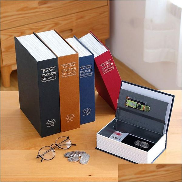 Boîtes de rangement Bacs Dictionnaire Mini Livre Coffre-fort Sécurité Clé Casier Argent Den Boîte Secrète Cash Coin Bijoux Serrure Drop Livraison Maison Dhyed