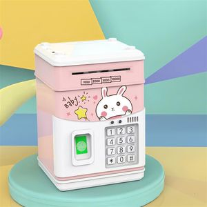 Boîtes de rangement Bacs Tirelire électronique avec code de reconnaissance vocale Verrouillage d'empreintes digitales ABS Rose Coffre-fort ATM Boîte de dépôt d'argent pour enfant jouet cadeau d'anniversaire 221128