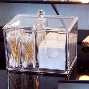 Opbergdozen Bins Feiqiong Acryl Katoen Swab Make -updoos Portable Clear Make Up Container Pad Holder Cosmetica Organisator Opslag DH1EX