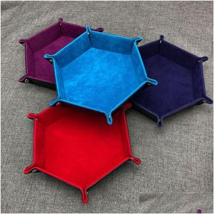 Cajas de almacenamiento Contenedores Bandeja de dados hexagonal plegable Caja decorativa para RPG DND Juegos PU Plato de cuero Entrega de entrega Hogar Jardín Limpieza DHBPK