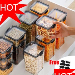 Opbergdozen Bakken Voedselcontainer Plastic Keuken Koelkast Noodle Box Mtigrain Tank Transparante verzegelde blikjes Kruidenthee 230613 Dr Dhghv