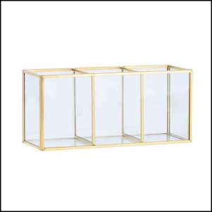 Opbergdozen Binnen Gold Glass Make -up borstel Holder opslagcontainer Ring oorrel Duidelijke decoratieve pen potlood schoonheid display 211102 DHXEF