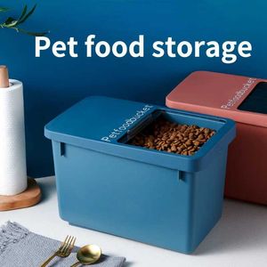 Boîtes de rangement Boîtes à grande capacité Boîte de rangement alimentaires pour animaux de compagnie avec verre adapté aux chiens chats Dumprono 20L Dispensateur de grains rouges bleu fournitures pour chiens scellés Q240506