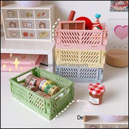 Boîtes de rangement Bacs Accueil Organisation Housekee Jardin Mini Boîte Pliante En Plastique Conteneur Pliable Bureau Cosmétique Panier Bureau Organiz