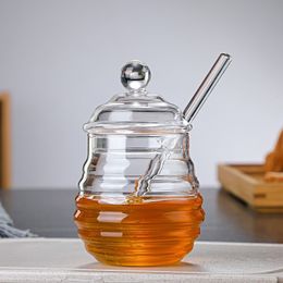 Opbergdozen Bakken Huishouden Transparant Glas Honingpot Met Deksel Roerstokje Fles Creatieve Container 230613