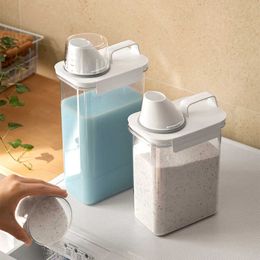 Cajas de almacenamiento Contenedores Detergente en polvo para el hogar Caja de almacenamiento de líquidos con taza medidora Contenedor de detergente para ropa de plástico resistente Granos Frasco sellado P230324