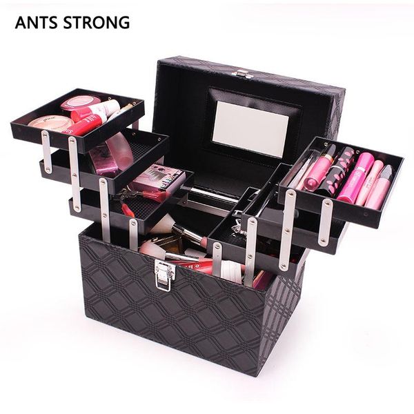 Cajas de almacenamiento Contenedores Hree Layers Caja cosmética profesional/Caja de acabado de organización de artista de maquillaje