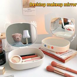 Boîtes De Rangement Bacs Ins Miroir De Maquillage Pliant De Bureau Avec Boîte De Rangement Organisateur Chat Oreille De Stockage Miroir De Vanité Maison Mignon Princesse Miroir Kawaii 2022 P230324