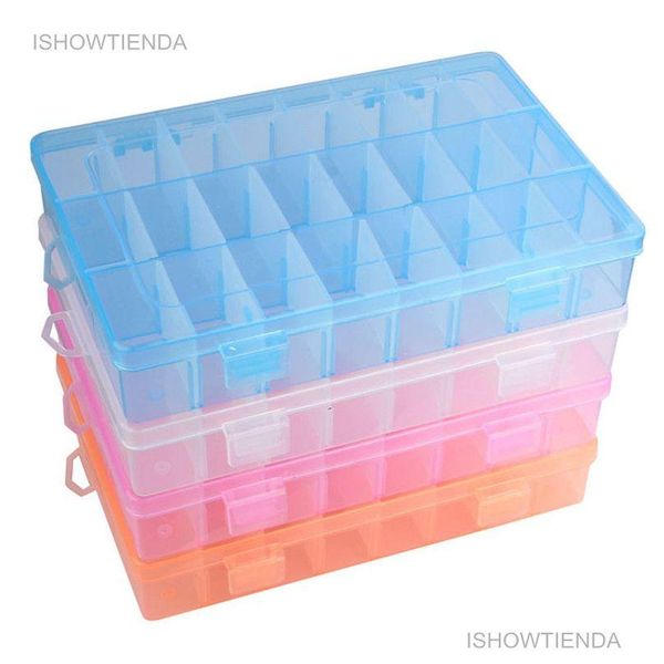 Boîtes de rangement Bacs Ishowtienda 1Pc réglable 24 compartiments boîte en plastique transparente bijoux boucle d'oreille cas petits objets Caja de Alen Dhzvw