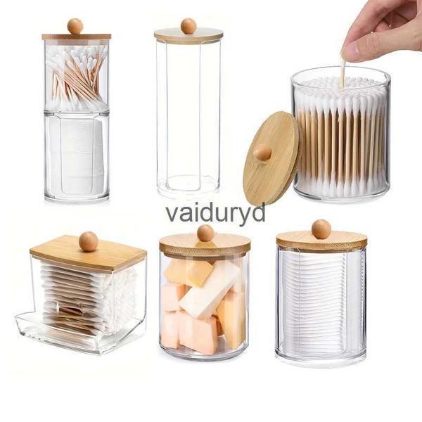 Boîtes de rangement Bacs Bijoux Boîte acrylique avec couvercle Qtip Holder Distributeur Pot en plastique transparent Organisateur de maquillage Boîte de salle de bain Organisationvaiduryd