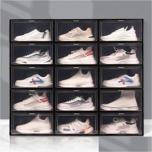 Cajas de almacenamiento Contenedores Caja de zapatos transparente grande Plástico plegable Transparente Organizador para el hogar Pantalla apilable Combinación superpuesta Sho DHQ7G