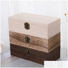 Cajas De Almacenamiento Contenedores Caja De Madera Grande Color De Registro Pino Escocés Rectangar Regalo De Madera Maciza Caja De Joyería Artesanal Hecha A Mano 20X10X6Cm Lx3007 Dro Dhgnm