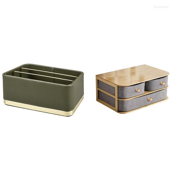 Boîtes De Rangement Poubelles Boîte En Cuir De Luxe Léger Grand Organisateur Cosmétique En Bois Vert Bambou Tissu De Bureau A