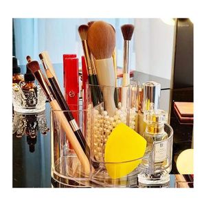 Boîtes De Rangement Bacs Maquillage Brosse Titulaire Acrylique Rouge À Lèvres Boîte Cristal Rotatif Cosmétique Beauté Oeuf Cas Pour Salle De Bains Organisateur Drop Dhk3I