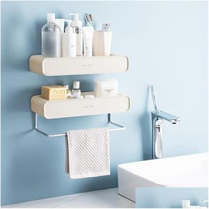 Opbergdozen Bins Mtifunctionele Wallmounted Cosmetic Shelf Rack Holder Organisator voor badkamer geen boorhanddoekhanger haakbalk Drop DHKPR