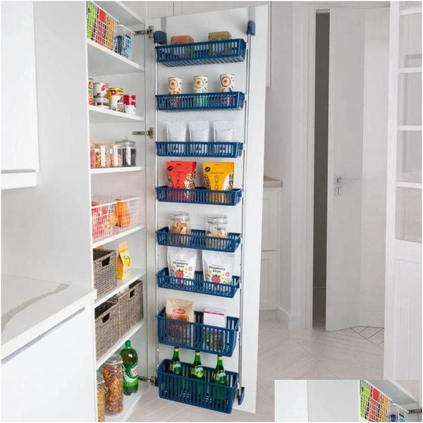 Boîtes de rangement Bacs Organisateur de garde-manger à 8 niveaux au-dessus de la porte avec 2 paniers profonds de 6 FL Drop Delivery Home Garden Housekee Organizat Dhqpd