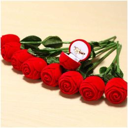 Boîtes de rangement Colons nouveaux 1pc Boîte cadeau Saint-Valentin Rose Rose Rose Fleur Flootage Veet Proposer Engagement Emballage Bijoux CA DHIYW