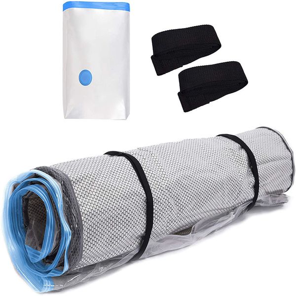 Boîtes de rangement Bacs Sac à vide matelas en mousse Queen avec sacs de compression à fermeture éclair bleu pour couettes couvertures 230812